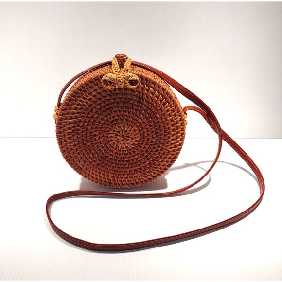 Boho Purse Round Wicker Rattan Handwoven Shoulder Bag Crossbody Circle - Picture 1 of 7
